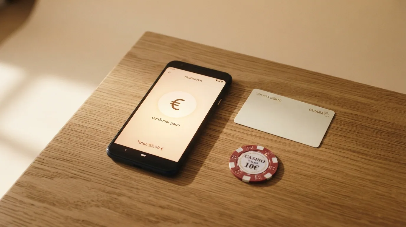 Un teléfono móvil con la pantalla de Bizum abierta sobre el logo de la app, junto a tarjetas bancarias en segundo plano