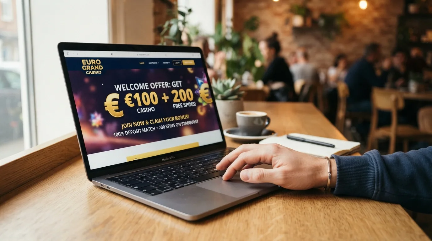 Pantalla de bienvenida de un casino online con la oferta de bono de primer depósito destacada en la parte superior