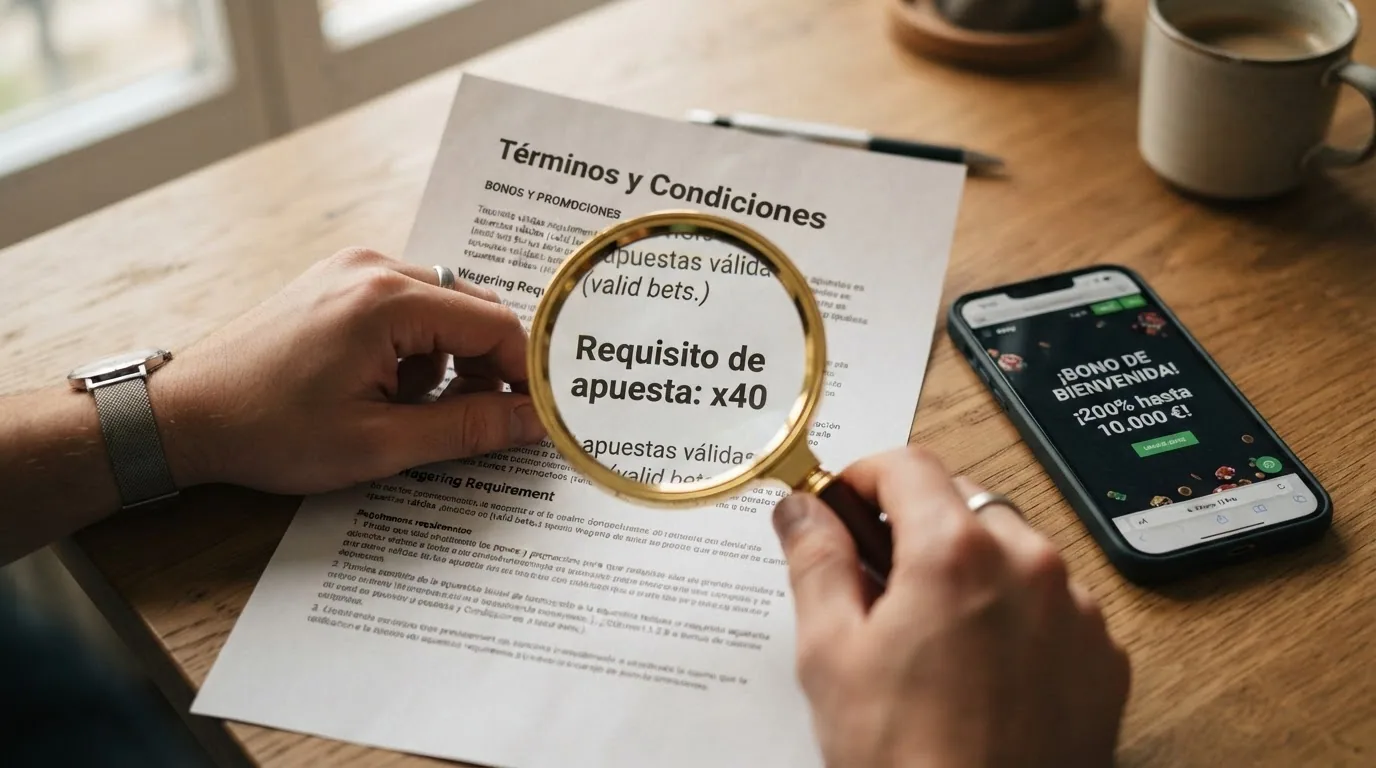 Un primer plano de los términos y condiciones de un bono de casino, con el multiplicador de apuesta (x40, x50, x66) resaltado