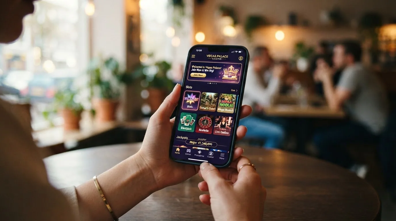 Un teléfono móvil mostrando la pantalla de un casino online compatible con MiFinity abierto desde el navegador