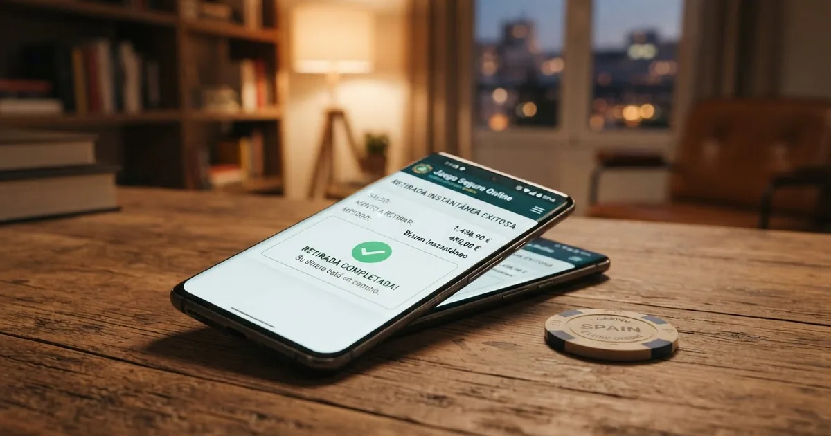 Reloj marcando las 24 horas sobre el fondo de un teléfono móvil con la pantalla de un casino online español y el icono de retirada pulsado