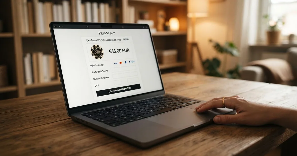 Pantalla de un ordenador portátil mostrando la interfaz de pago de Klarna Sofort junto al logotipo de un casino online español