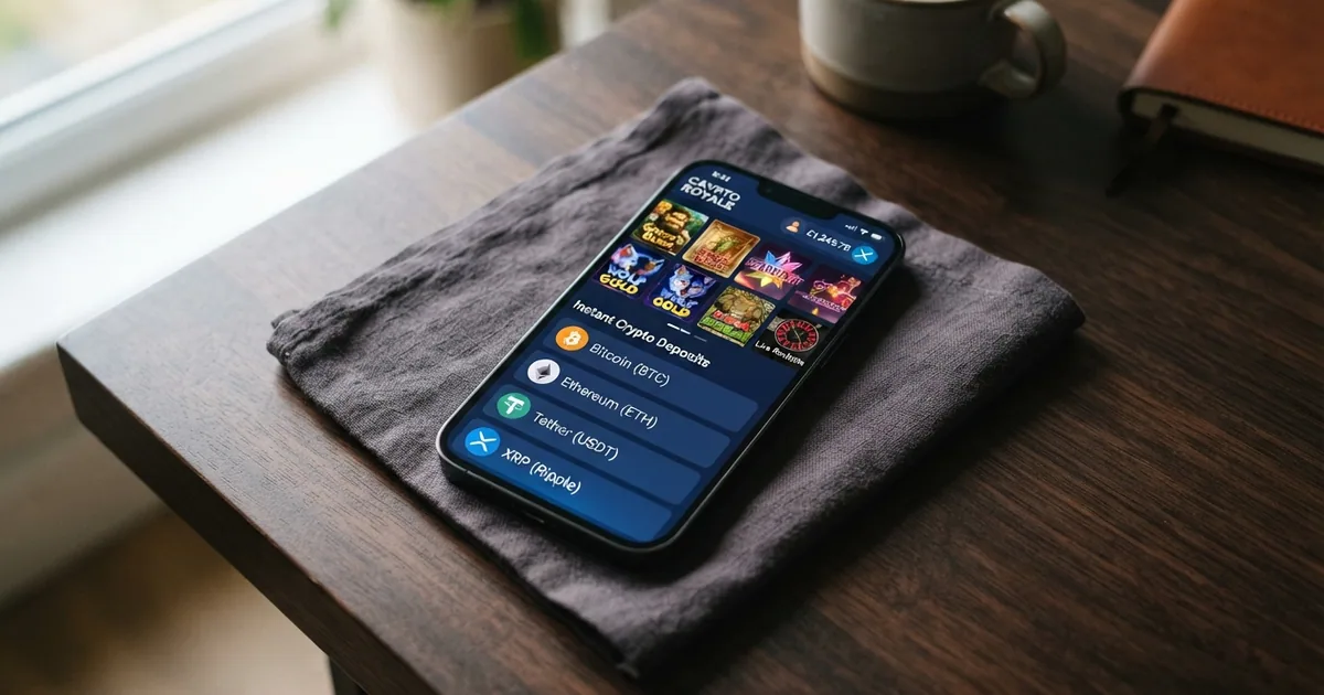 Un teléfono móvil mostrando la pantalla de un casino online con el logotipo de Ripple (XRP) como método de pago entre criptomonedas aceptadas