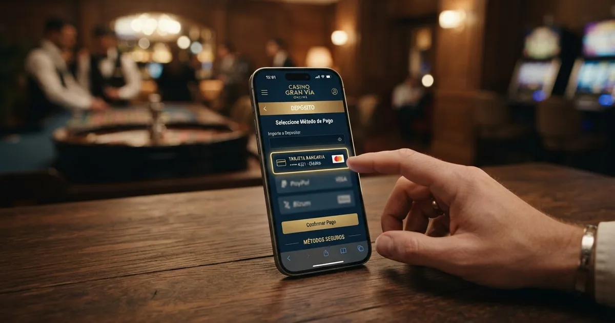 Pantalla de un casino online español mostrando Mastercard como método de pago destacado en el cajero, junto al resto de opciones de depósito