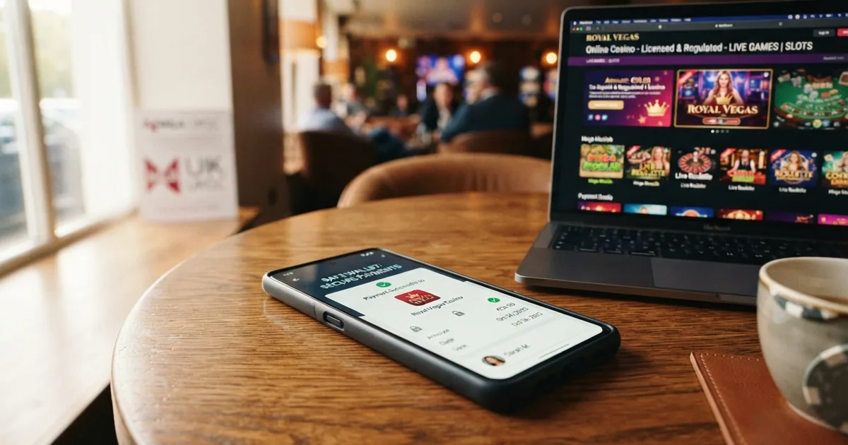Pantalla de un teléfono móvil mostrando la app de MuchBetter abierta junto a la interfaz de un casino online español con licencia DGOJ