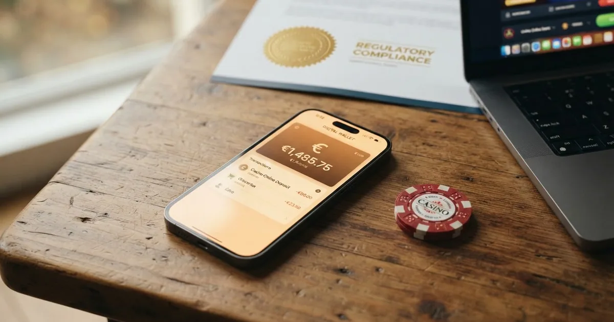 Cartera de PayPal en la pantalla de un móvil junto a la ficha de un casino online español con el logo de la DGOJ visible