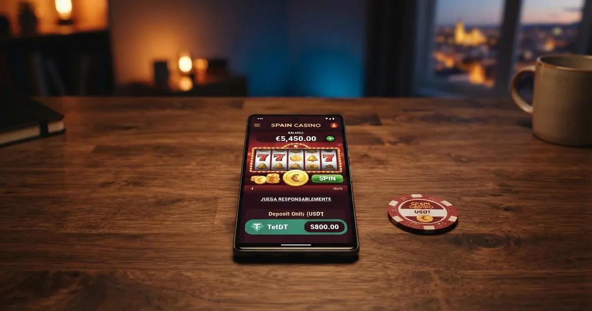 Pantalla de un casino online que muestra USDT como método de depósito junto a otras criptomonedas