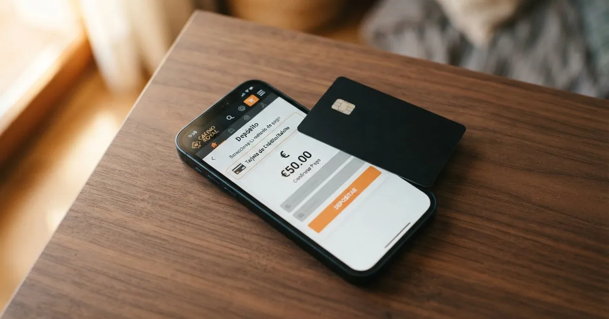 Primer plano de una tarjeta Visa sobre la pantalla de un ordenador con la interfaz de depósito de un casino online en español abierta