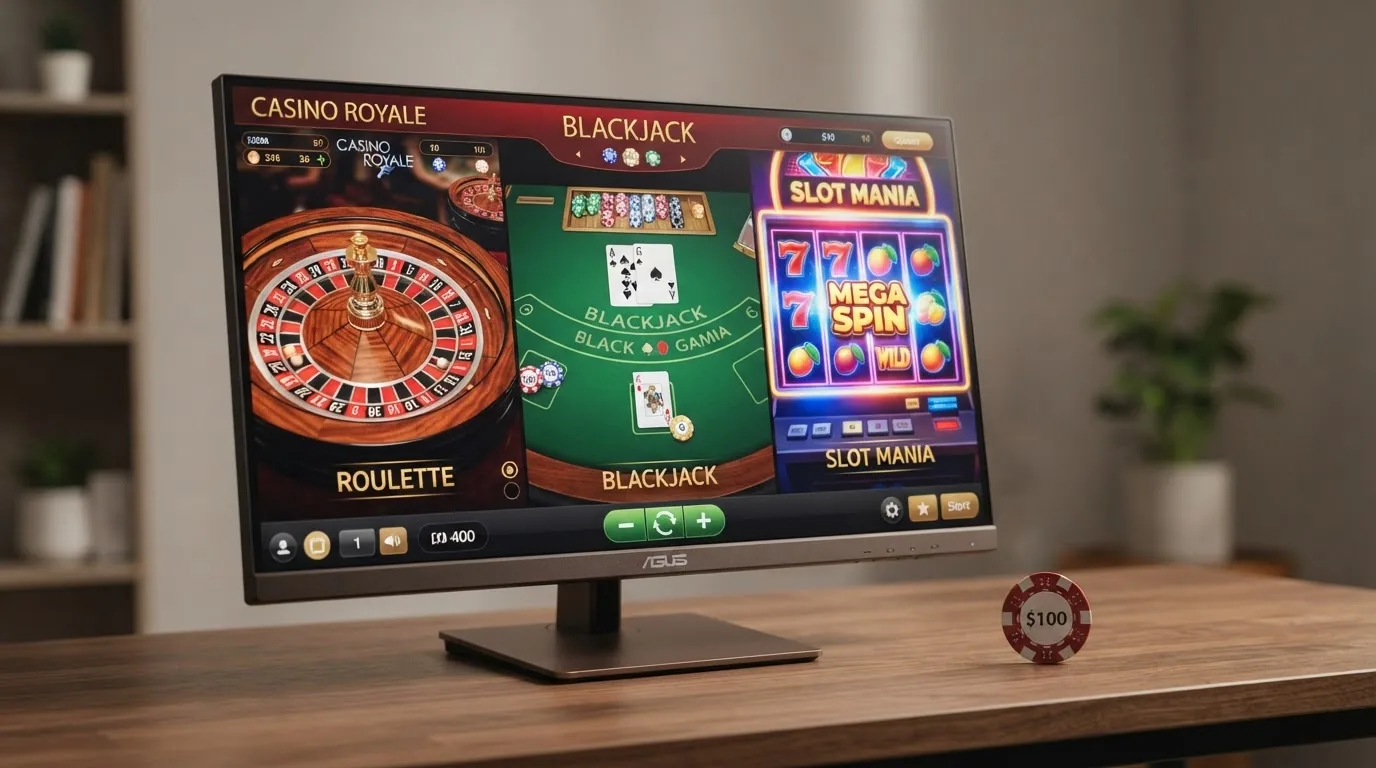 Collage de miniaturas de slots, una ruleta y una mesa de blackjack con el logotipo de Pragmatic Play y Evolution visibles