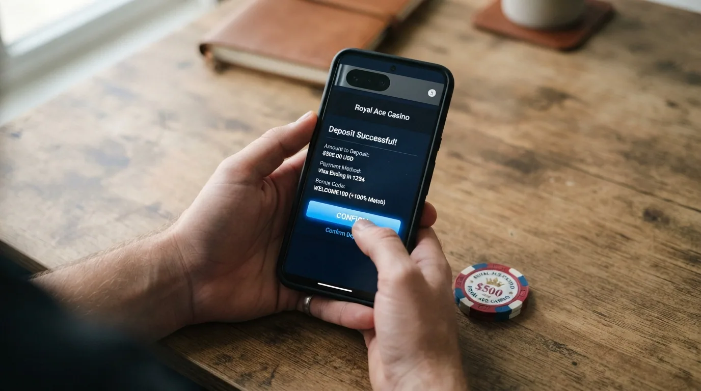 La pantalla de un iPhone durante un depósito con Apple Pay en un casino online, con el importe y el botón de confirmación visibles