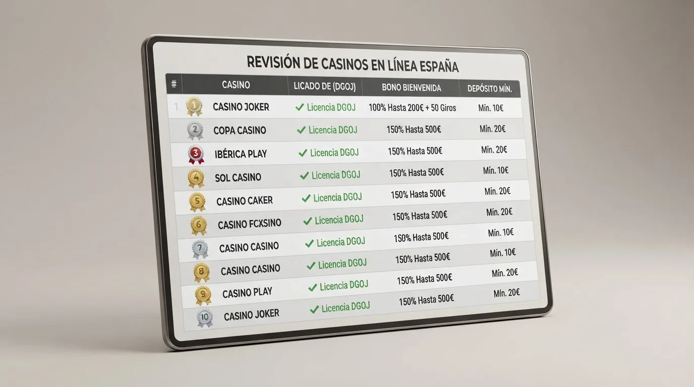Tabla comparativa con los logotipos de diez casinos online españoles que aceptan depósitos desde 1 euro