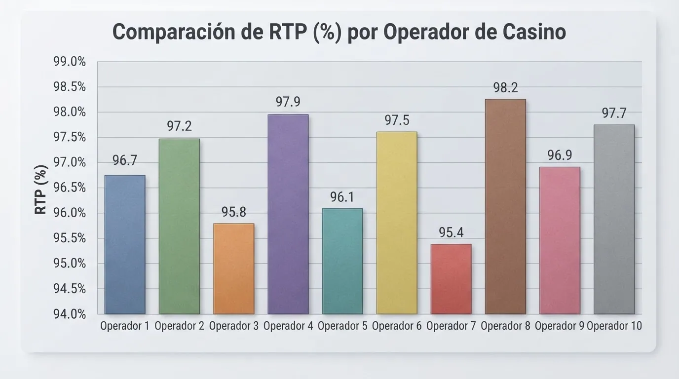 Tabla comparativa con los diez operadores analizados: columnas de licencia, cuota de mercado, bono, rollover, vigencia y proveedores