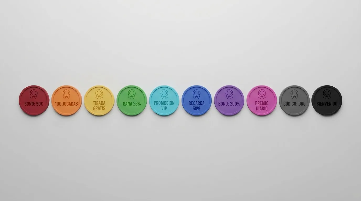 Una tabla comparativa con fichas de casino dispuestas en cuadrícula, cada una mostrando un logotipo de operador, una cifra de bono y un distintivo de licencia de la DGOJ, ordenadas por adecuación al perfil de microdepósito.