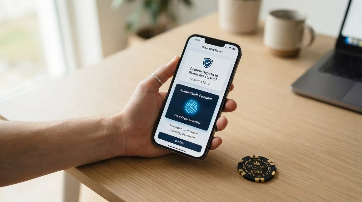 Secuencia de tres pantallas de la app de MuchBetter mostrando el proceso completo de depósito: selección de importe, autorización biométrica y confirmación