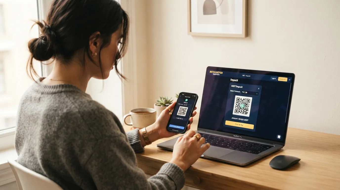 Interfaz de depósito de un casino online con la dirección de wallet USDT y el selector de red TRC-20