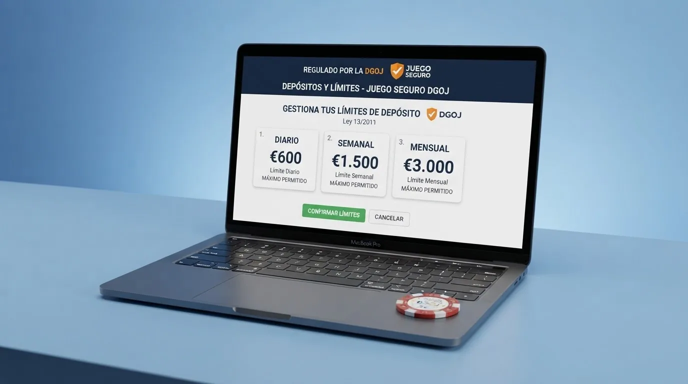 Captura del panel de depósito de un casino online con licencia española donde se leen los importes máximo diario, semanal y mensual