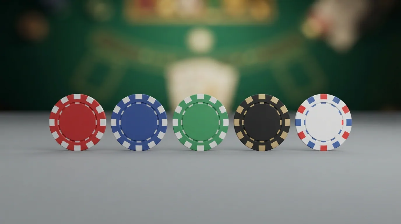 Cinco monedas de euro alineadas de menor a mayor valor con el logo de un casino online de fondo difuminado