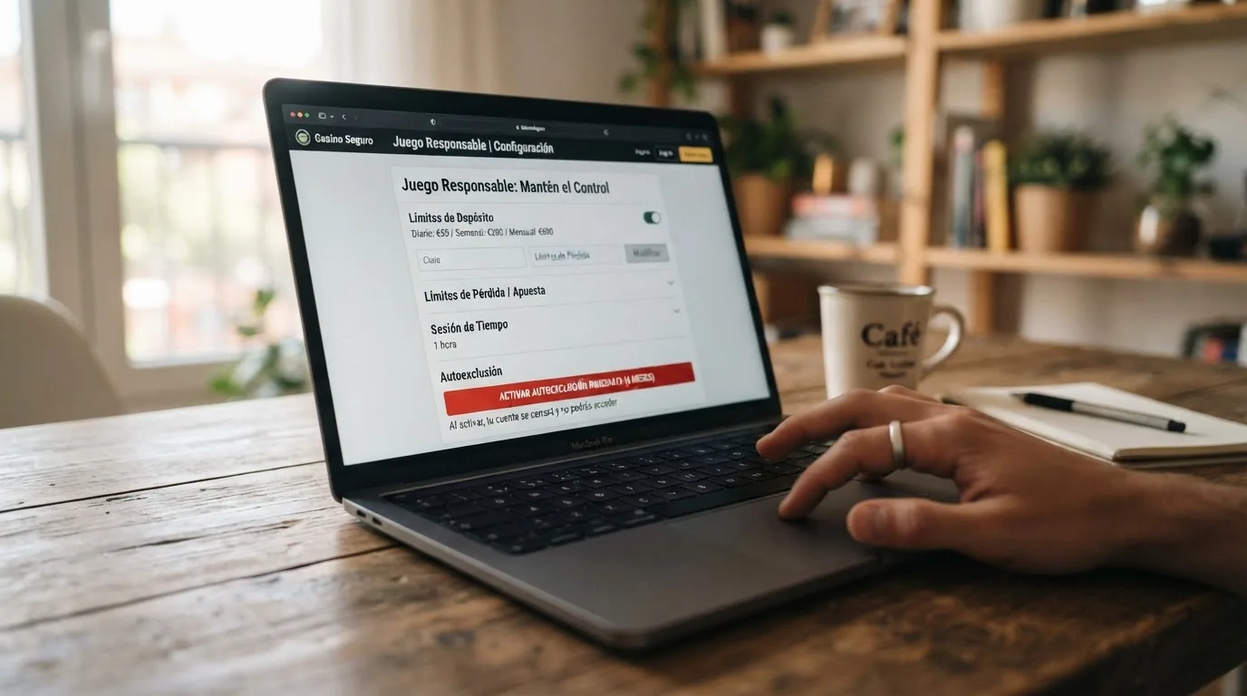 Interfaz de configuración de límites de depósito y autoexclusión en la cuenta de un casino online español