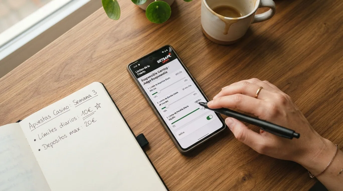 Interfaz de configuración de límites de depósito en un casino online español con los controles deslizantes para límite diario, semanal y mensual