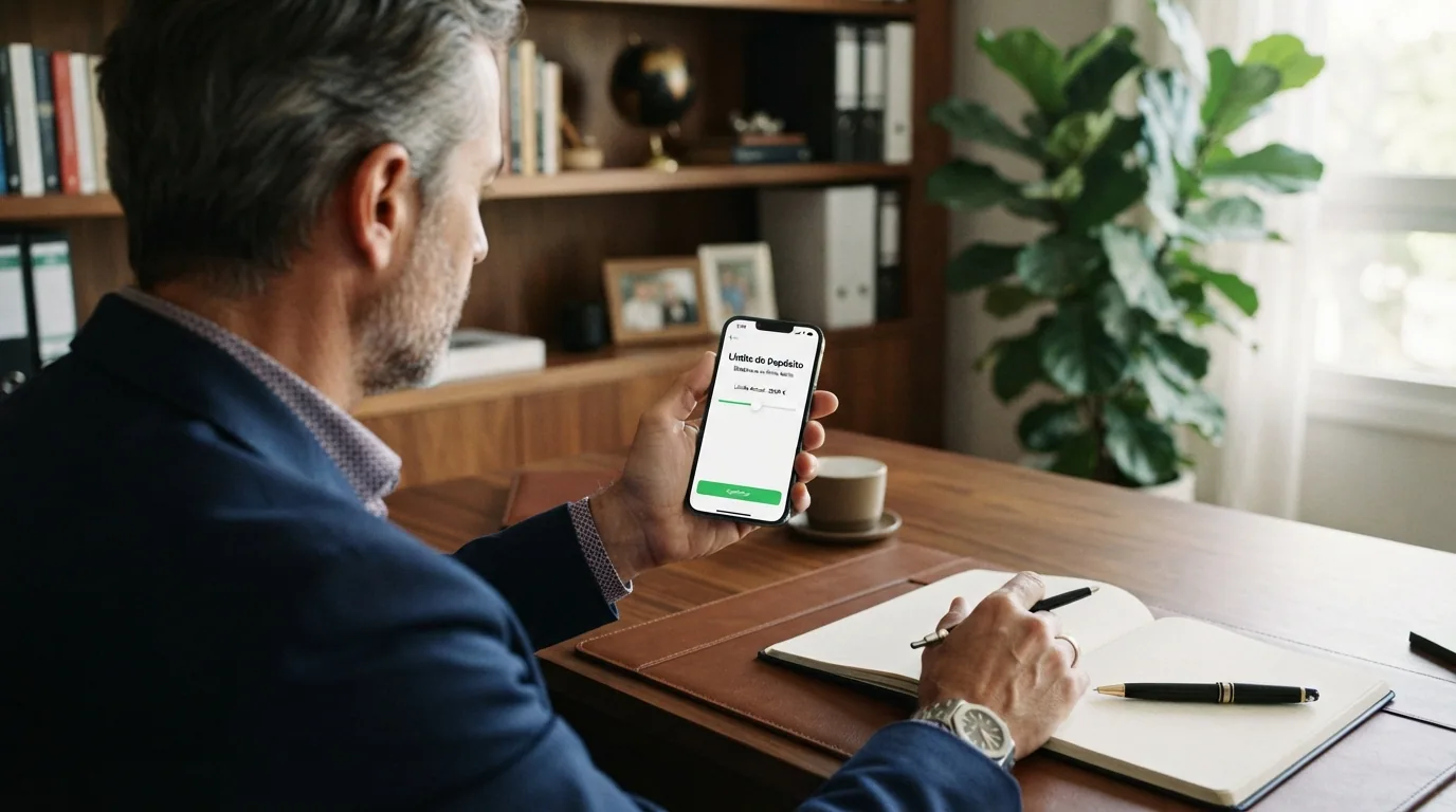 Smartphone mostrando la pantalla de límite de depósito con el importe de 2000 € y el botón de confirmar