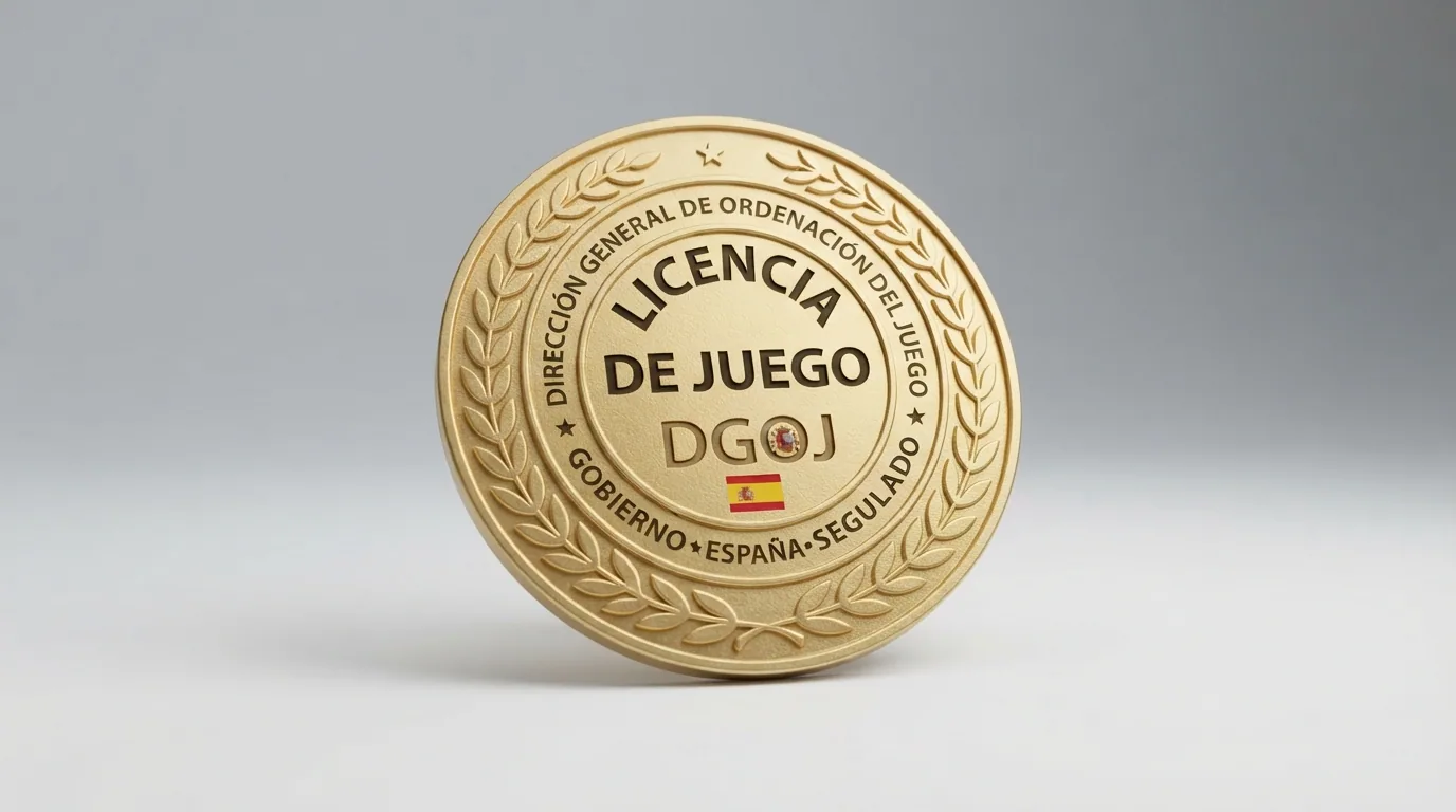 El logotipo de la DGOJ junto a un sello de licencia de juego y la bandera de España