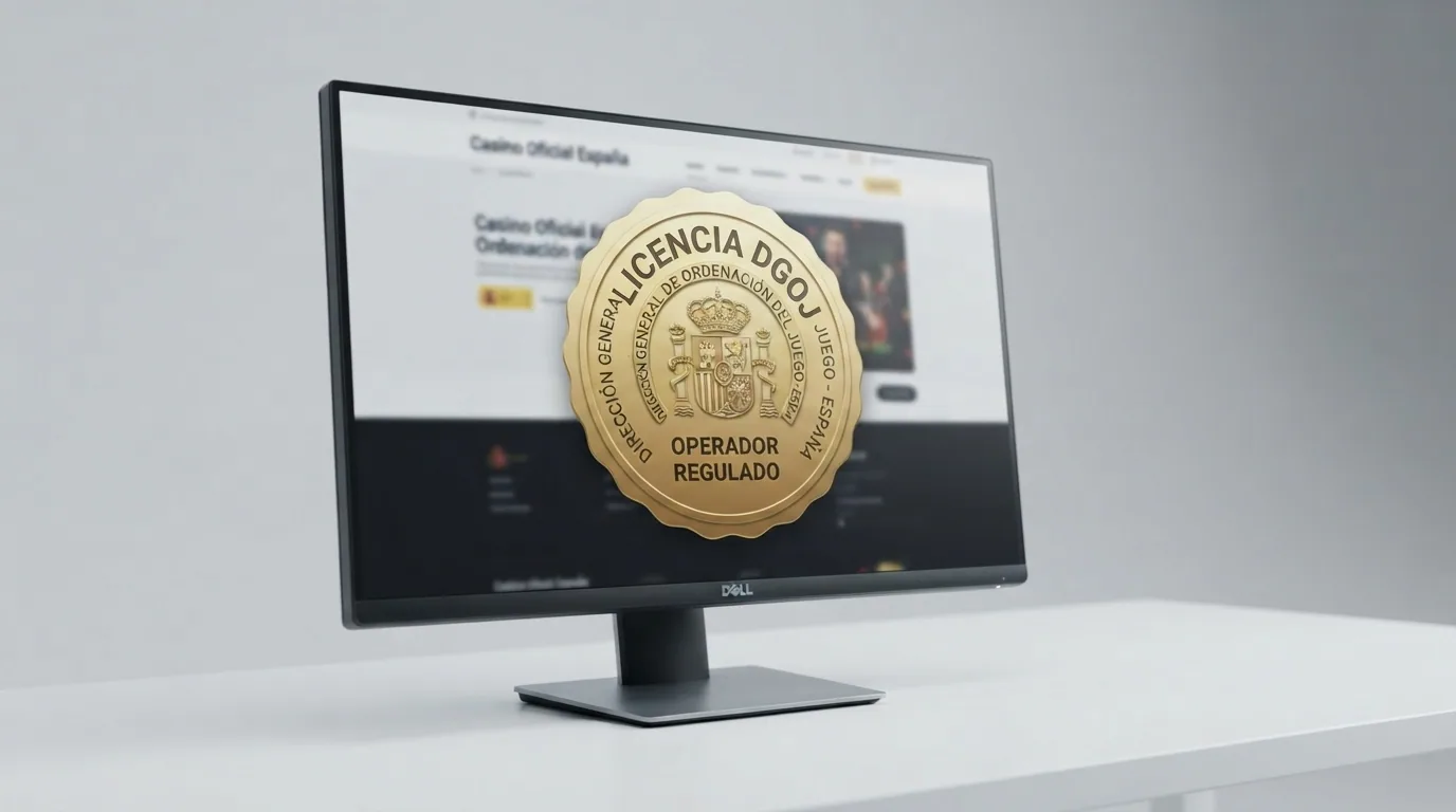 Un sello o pantalla del registro de operadores de la DGOJ con el dominio .es de un casino visible