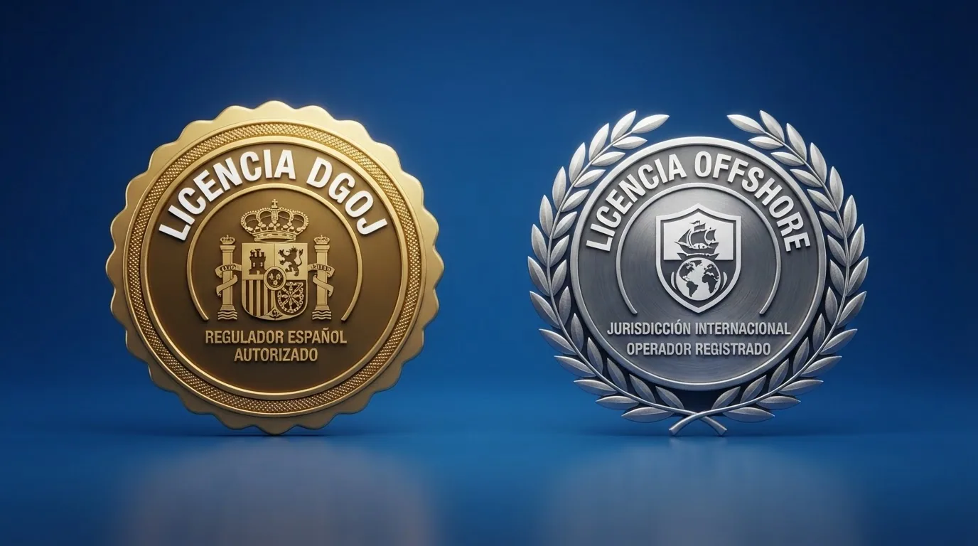 Captura del registro público de operadores con licencia DGOJ en ordenacionjuego.es junto al sello de una licencia Curaçao