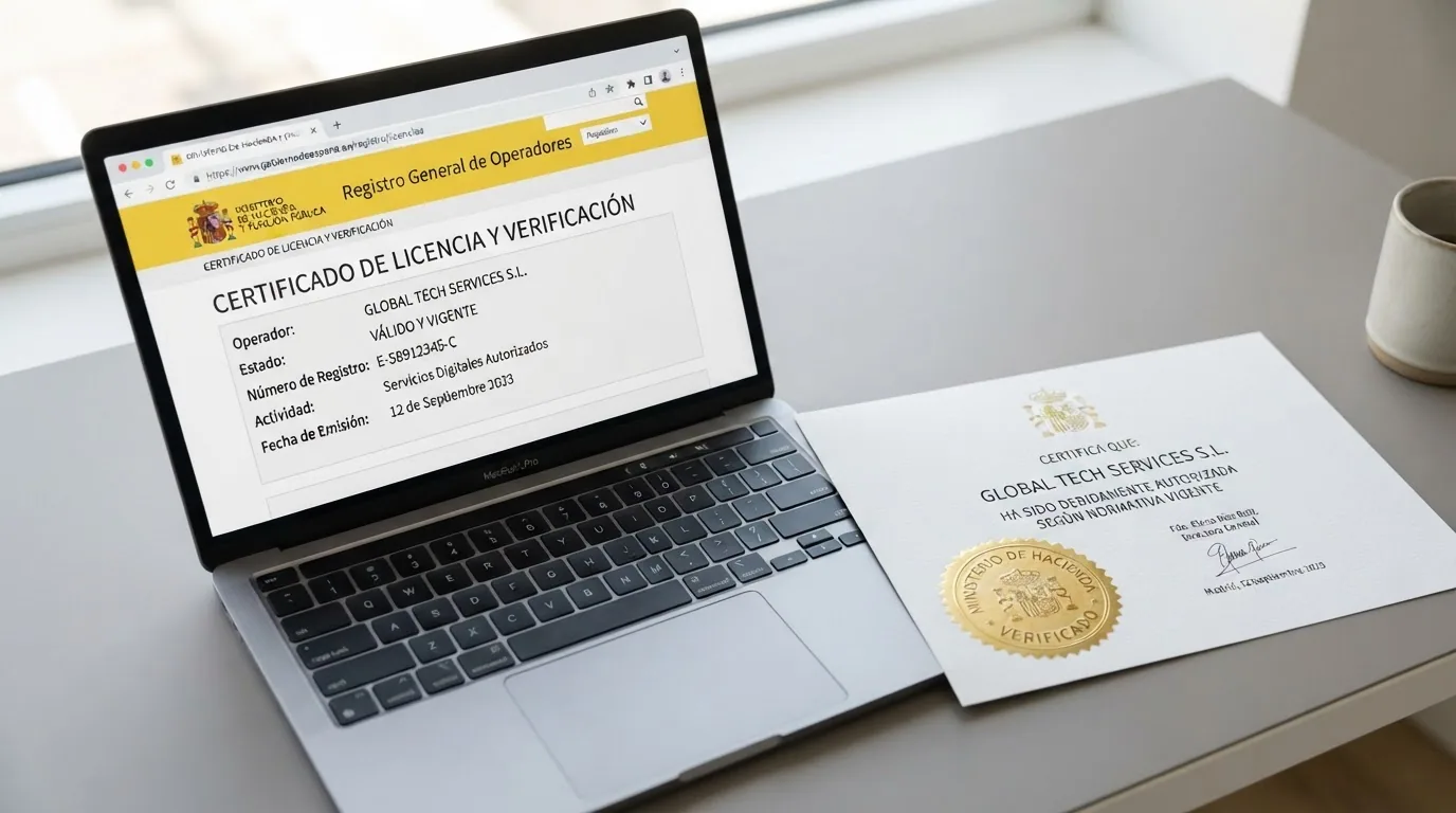 El logo de Juego Seguro de la DGOJ y un dominio .es en la barra de un navegador, señalando ambos elementos