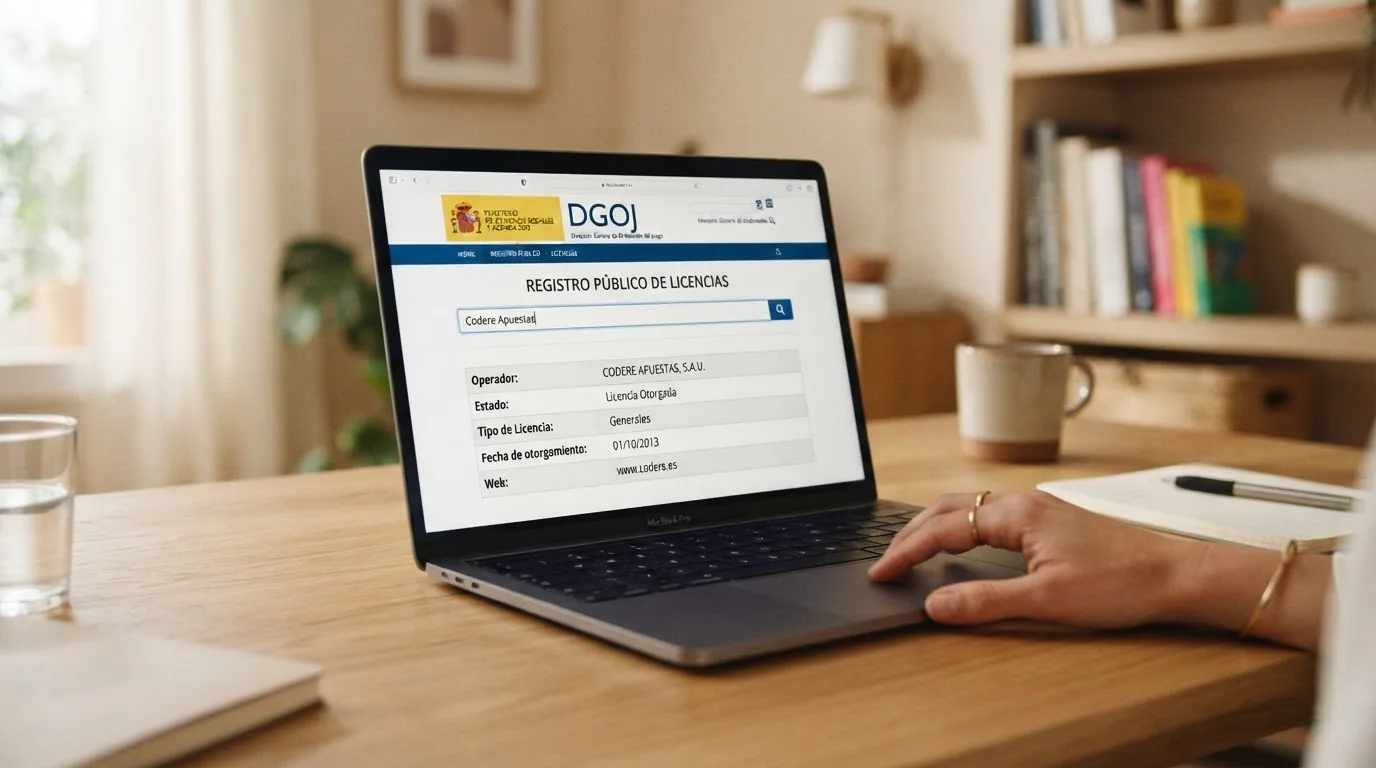 Captura del registro público de operadores con licencia en la web ordenacionjuego.es, con el campo de búsqueda y un resultado visible