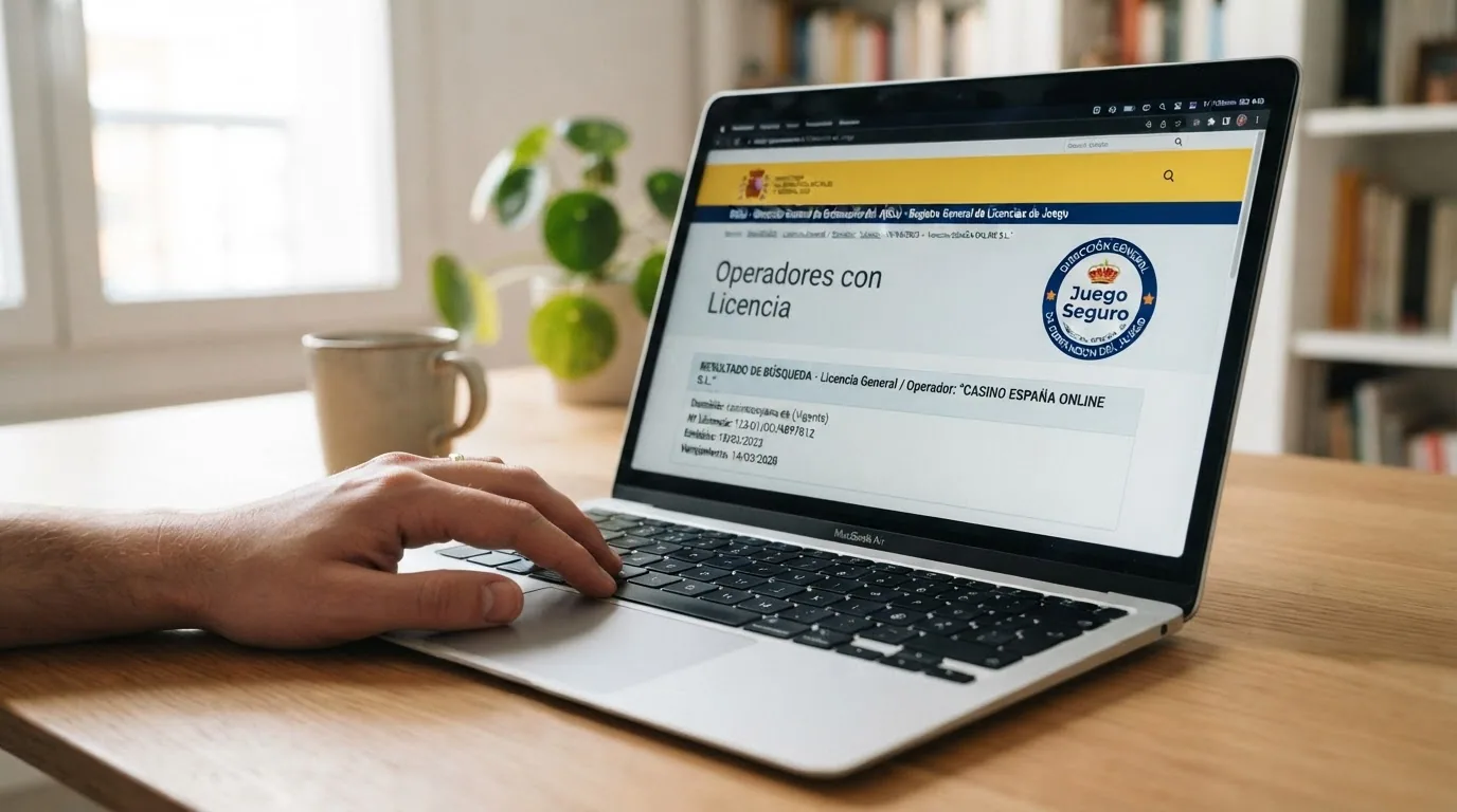 Pantalla del registro público de operadores de la DGOJ en ordenacionjuego.es con el sello oficial y un dominio .es visible