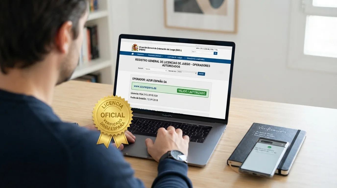 Captura del buscador de operadores con licencia en la web de la DGOJ, mostrando el resultado de un operador autorizado con su dominio .es