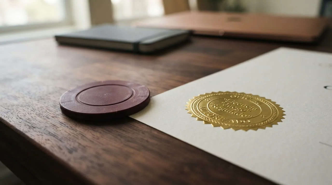 Sello de la DGOJ junto a un certificado de licencia de juego internacional