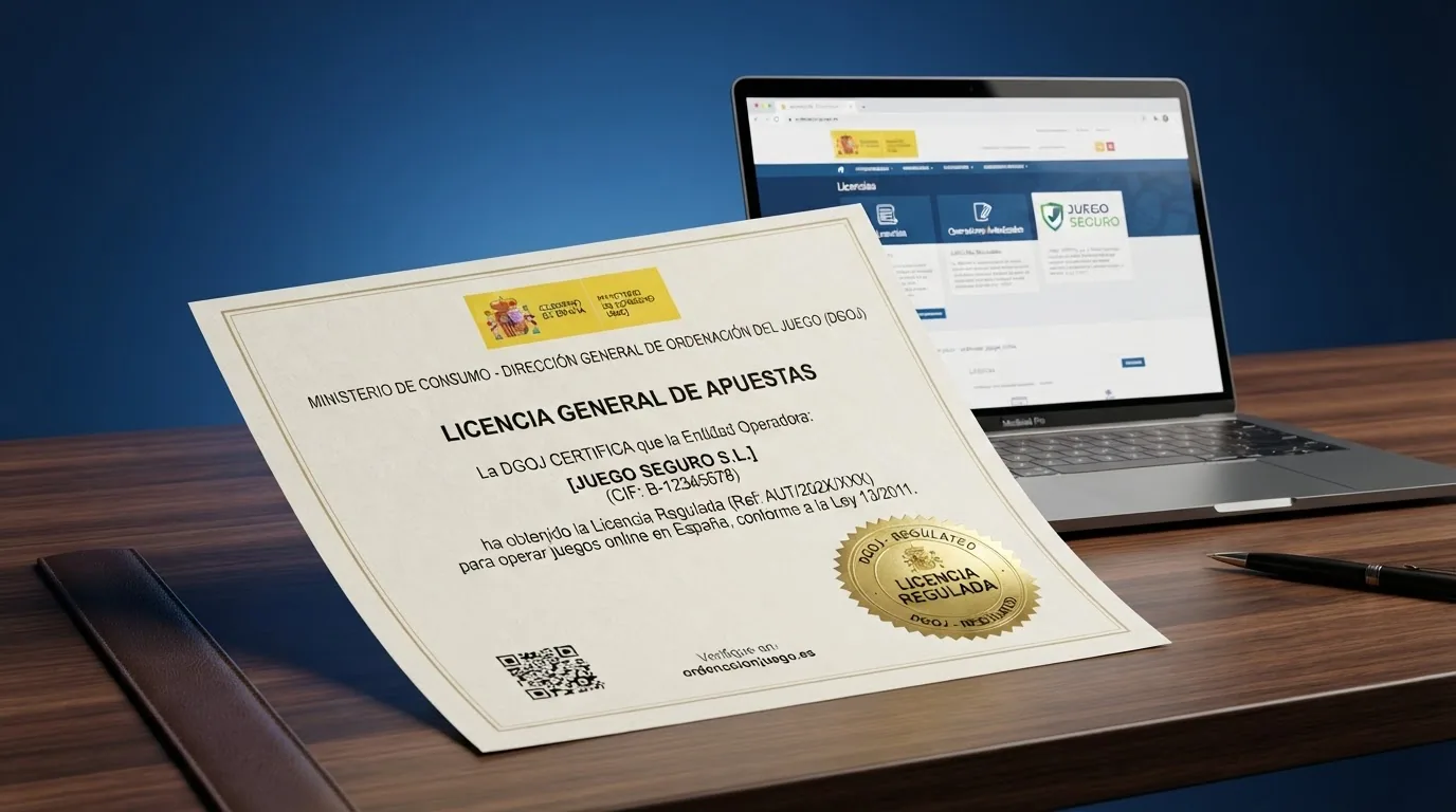 Documento oficial del BOE con el sello del Estado junto al logotipo de la DGOJ y el dominio ordenacionjuego.es en un navegador