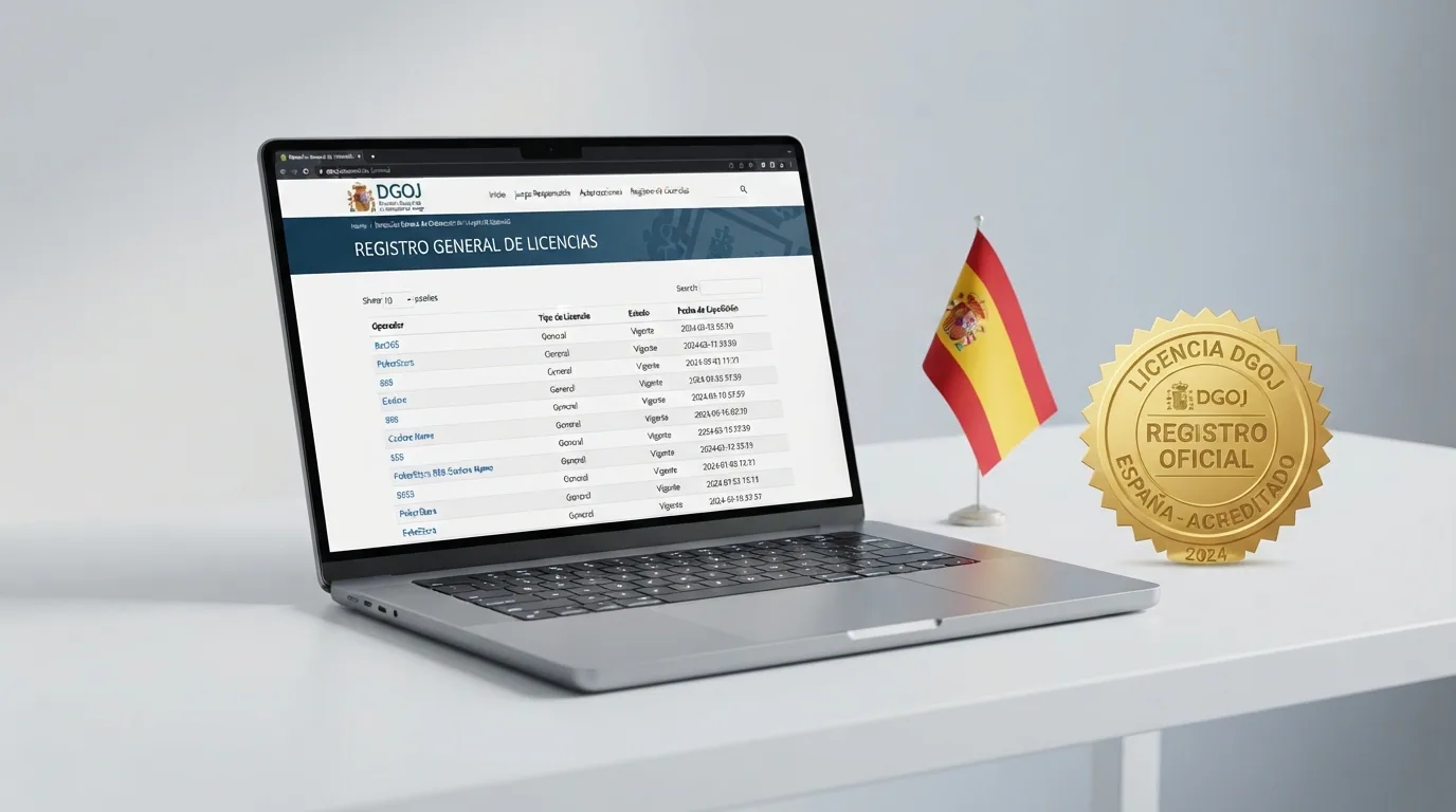 Pantalla del registro público de ordenacionjuego.es con el listado de operadores autorizados y el escudo de la DGOJ visible