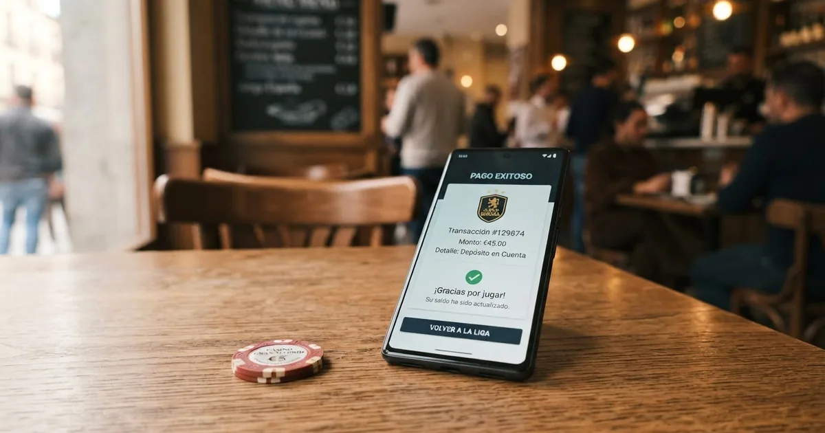 Un iPhone mostrando la pantalla de pago con Apple Pay junto al logotipo de un casino online español en la pantalla