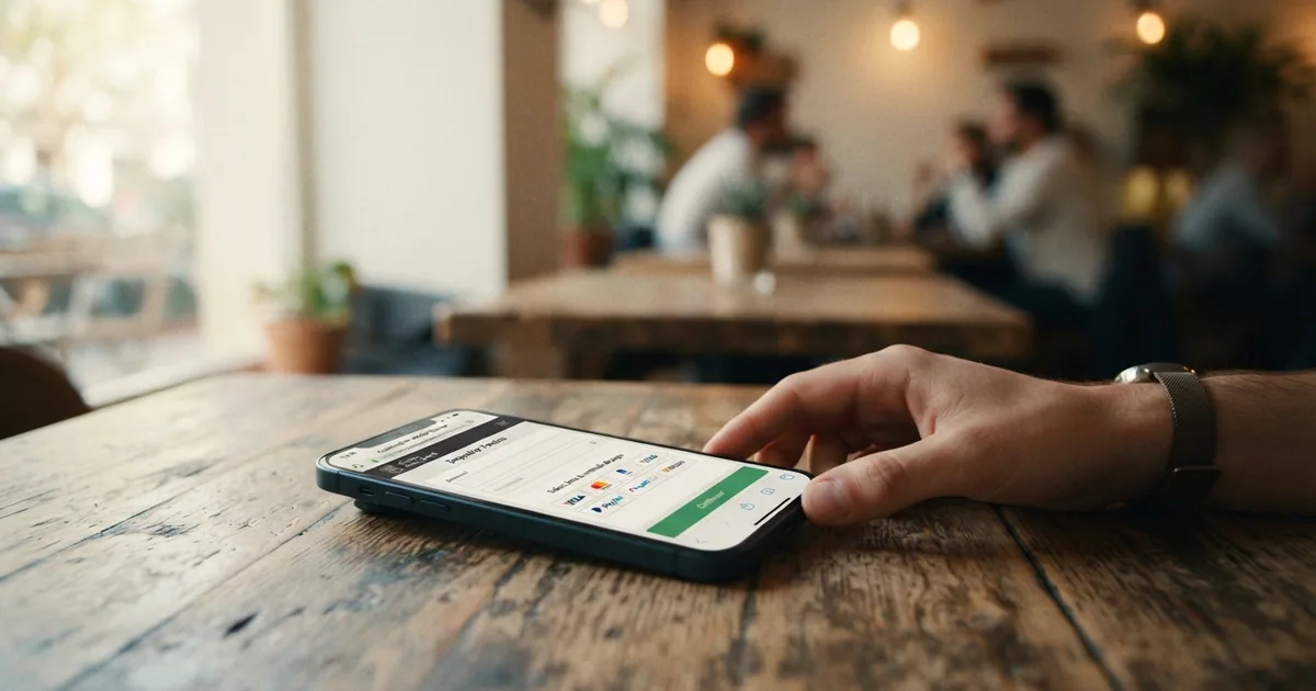 Primer plano de un teléfono móvil mostrando la pantalla de depósito de un casino online en español, con los logotipos de Visa y Mastercard visibles en la interfaz y el dominio .es en la barra de direcciones