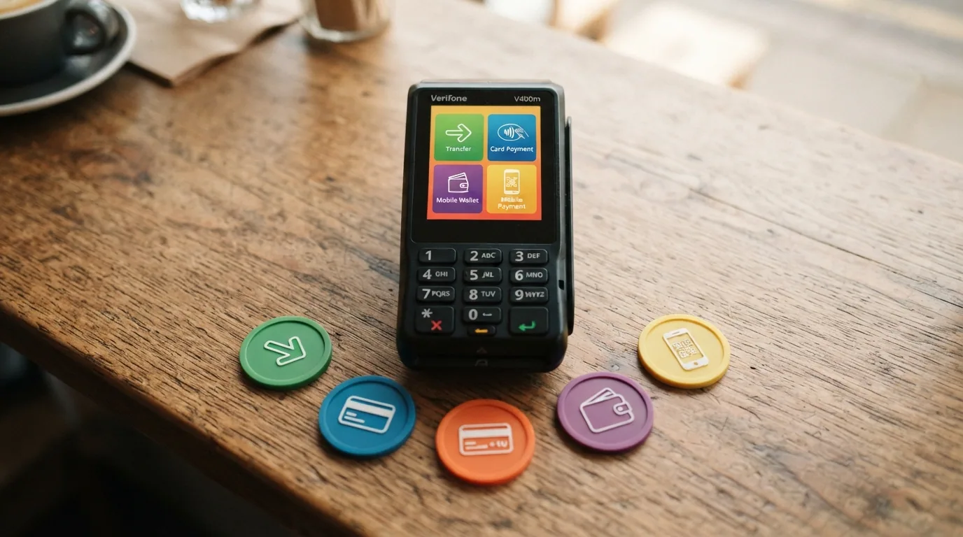 Los iconos de los métodos de pago aceptados para microdepósitos en casinos online españoles — Bizum, Visa, Mastercard, Paysafecard, Aircash — dispuestos sobre un fondo de terminal de pago.