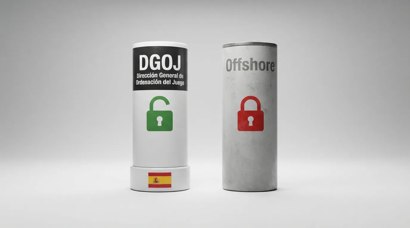 Dos columnas visuales: a la izquierda un candado abierto sobre un dominio .es, a la derecha un candado cerrado sobre un dominio sin bandera identifiable
