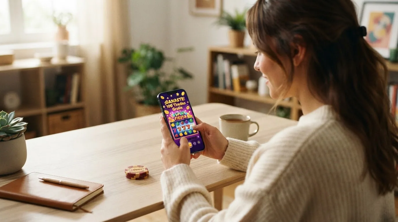 Pantalla de promoción de tiradas gratis en un casino online con el texto «sin requisitos de apuesta» destacado y las tragamonedas Book of Dead y Queen of the Pyramids visibles