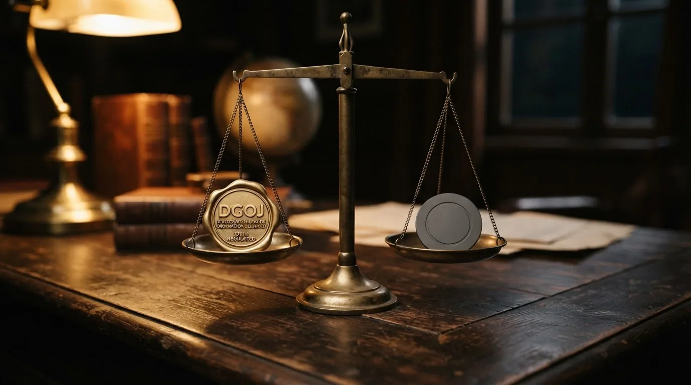 Balanza con el logo de la DGOJ en un platillo y el de una licencia offshore en el otro, inclinada hacia el lado DGOJ