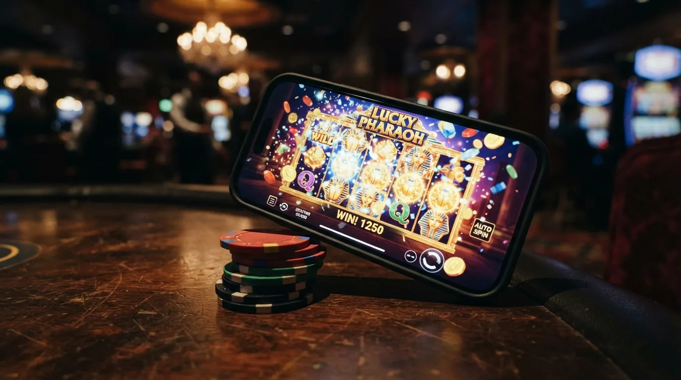Interfaz de una slot online popular en un casino español, con los rodillos visibles y el saldo recargado mediante Mastercard