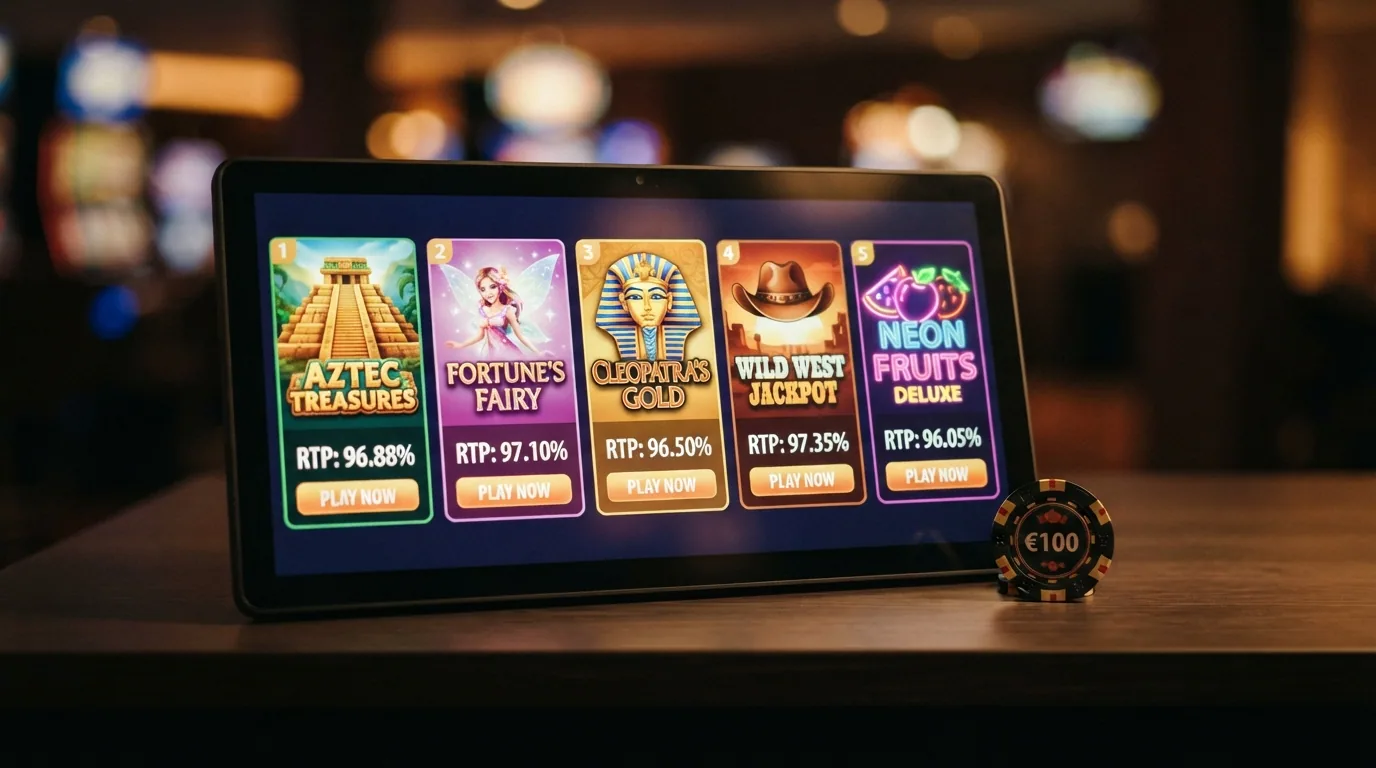 Parrilla de tragaperras online con los títulos Gates of Olympus, Book of Dead, Sweet Bonanza y Starburst en pantalla